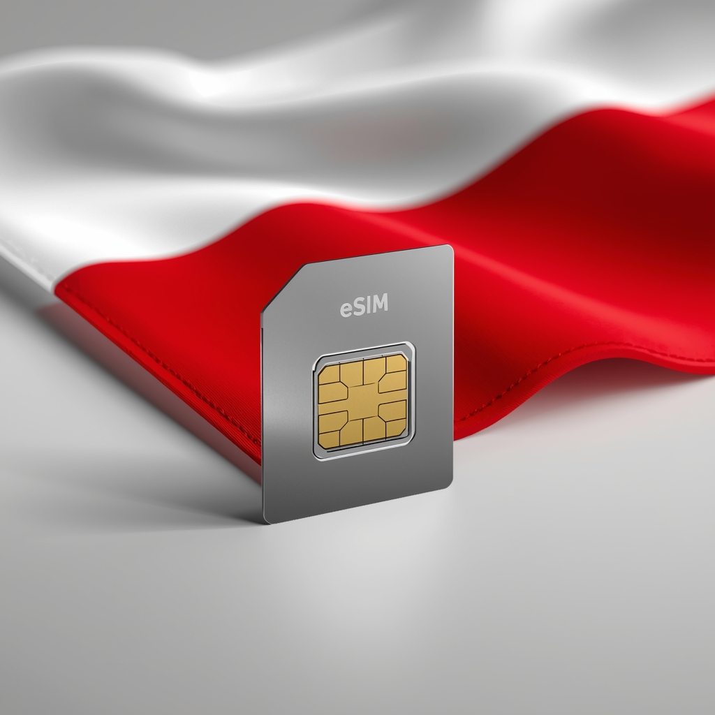 Karta eSIM na tle polskiej flagi — technologia eSIM w Polsce